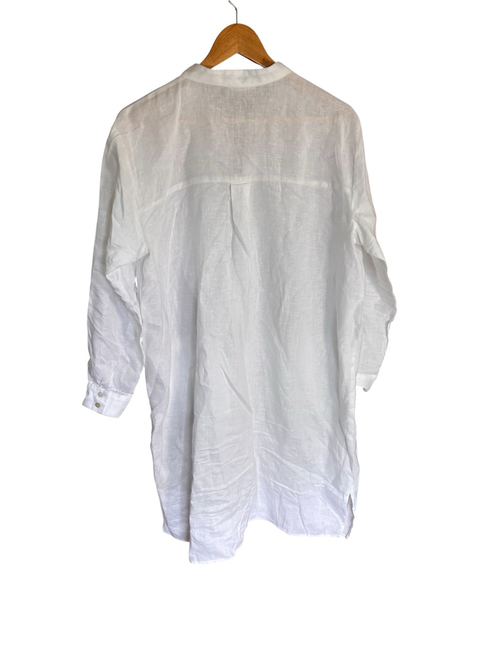 Eileen Fisher White Linen Mandarin-Collar Shirt Dress - Picture 3 of 4